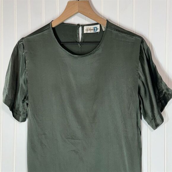 Paul Harris Design Silk Blouse Small Sage Green Short Sleeve Minimalist Top - Picture 2 of 8